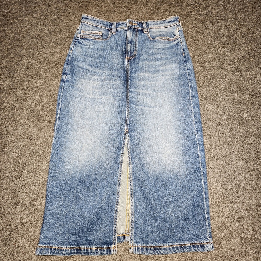 Lands End Womens Denim Jean Long Length Maxi 5 Pocket Skirt Front Slit 8 - Picture 2 of 9